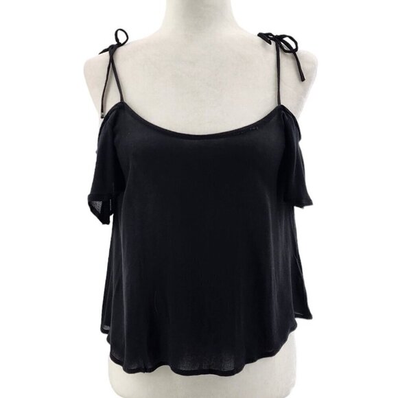 NWT PPLA Dylan Top Semi-Crop Black Tie Strap Blouse Top Womens Small - Picture 2 of 8